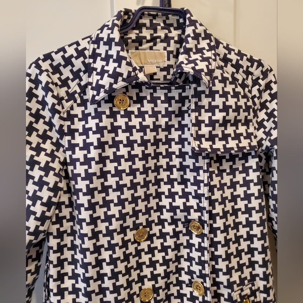 MICHAEL KORS-Black &White houndstooth double breasted midi trench Gold Buttons - Picture 4 of 9